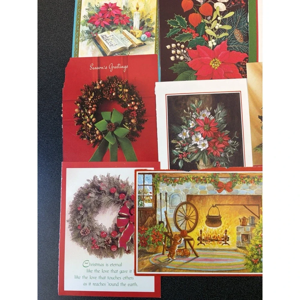 Vintage Christmas Cards Fronts ONLY Greenery Trees Wreaths Scrapbook Crafts 50+